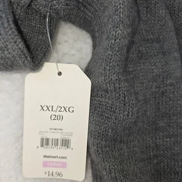 Faded Glory Women's Gray Knit Sweater with White Collared Shirt Layer Size XXL - Picture 4 of 15